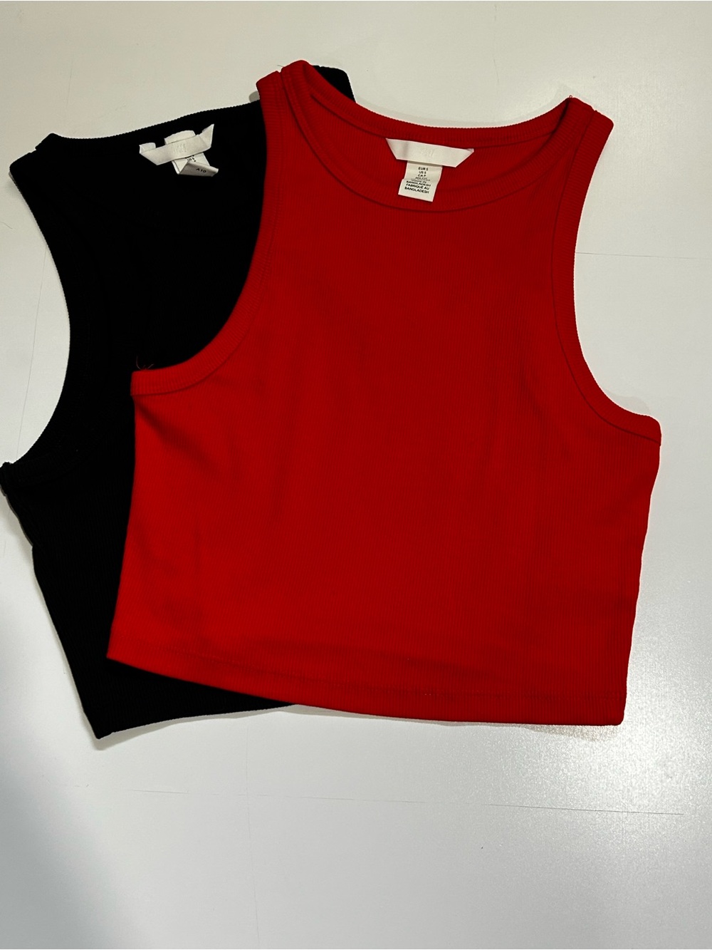 H&M Women’s Small Ribbed Crop Tank Top Set Red Black High Neck Shirts Summer